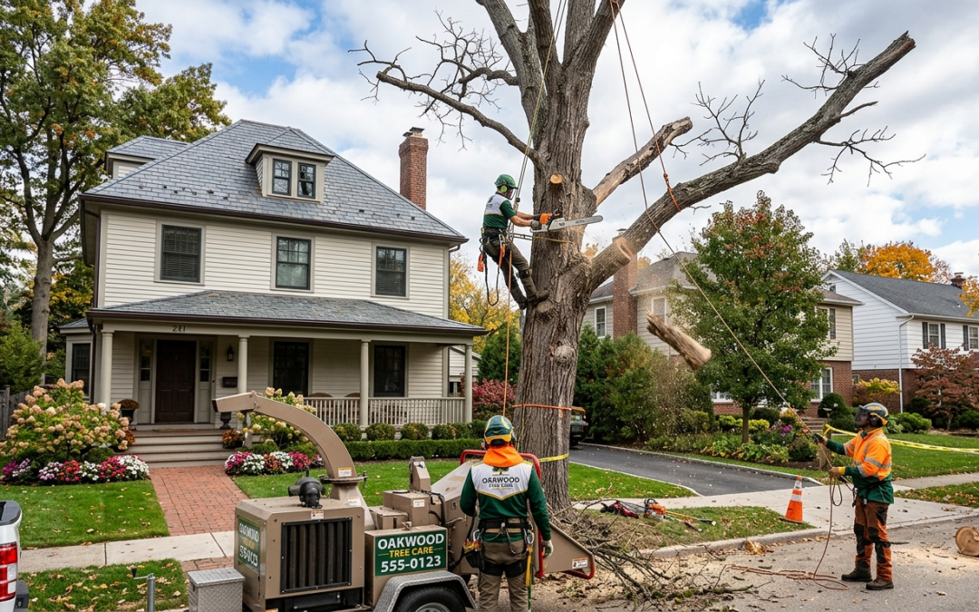 tree removal service removing dangerous dead tree near property